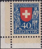 1921, J20 (Schweiz) Bogenecke ** postfrisch, Kat: 35.-
