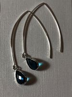 Boucles argentées avec cabochon en verre turquoise foncé