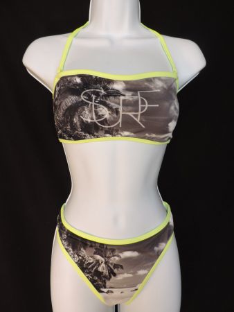 maillot de bain 2 pièces tropical jaune fluo