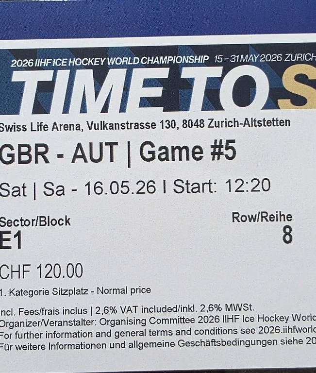 Biglietti: 1 Ticket Eishockey WM GBR - AUT – Usato da Embrach venduto da Alana80