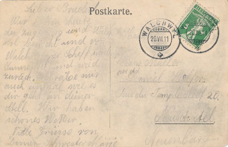 Cartoline postali: Walchwyl - am Zugersee + 1911 – Usato da Emmenbrücke venduto da teestube 1