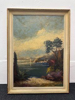 Dipinti: Gemälde Seeufer mit Bäumen – Usato da Basel venduto da artthings4you 1