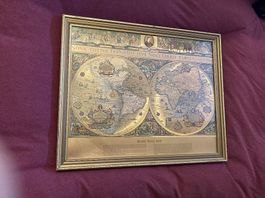 Goldfolien Blaeu Piscator Wandkarte "Die Neue Welt" Gerahmt