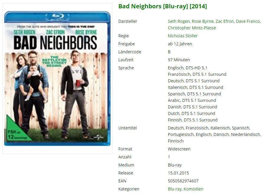Alle DVDs: Bad Neighbors [Blu-ray] – Gebraucht aus Buchrain von Sssschaller