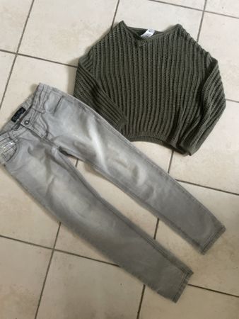 Jeans mit Pailletten & Strickpullover, Gr.140 Top