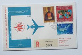 Ersttagsbrief TU-134 Flug Zürich-Sofia 1975 Liechtenstein