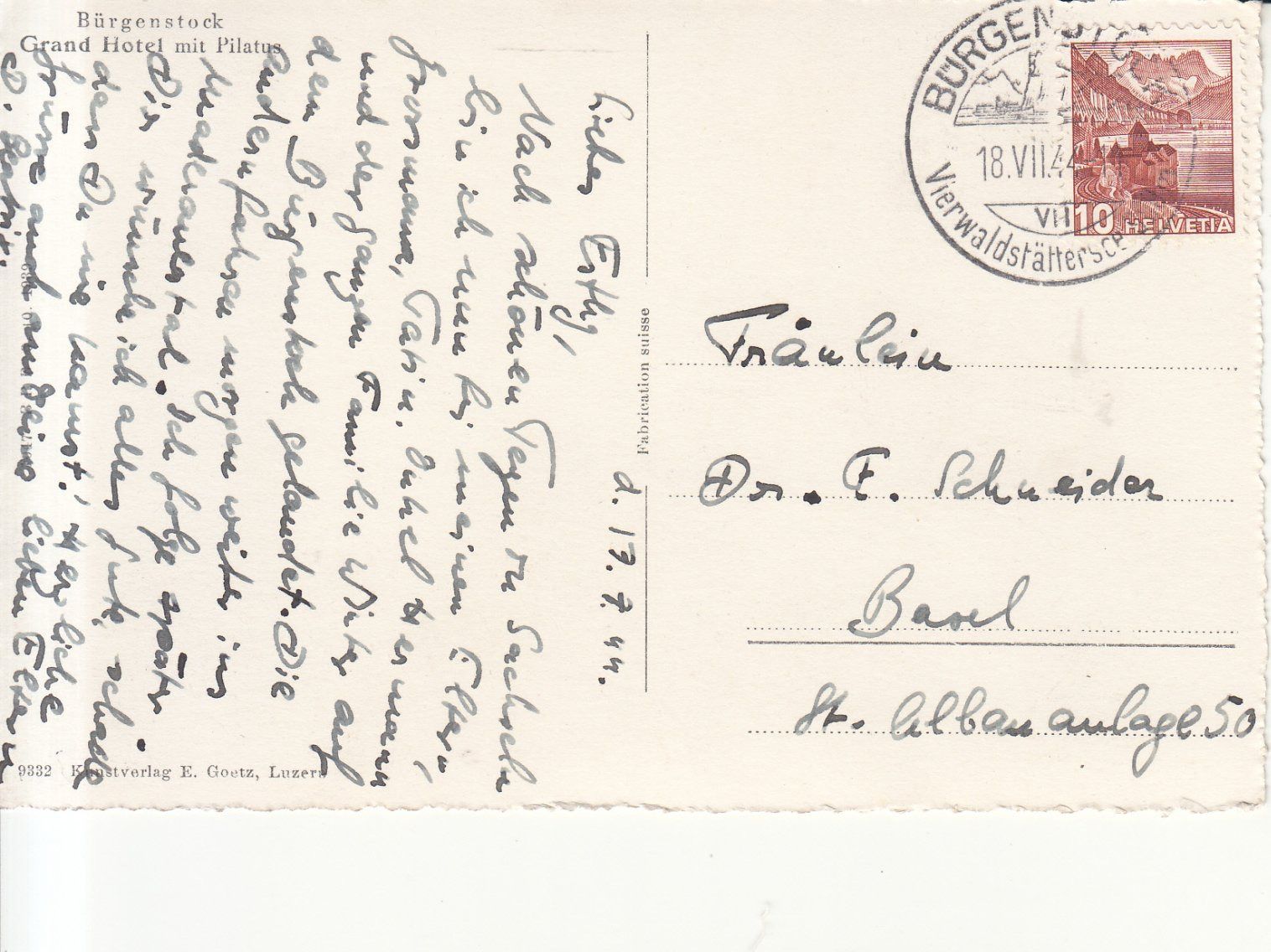 Cartoline postali: Bürgenstock 1944 – Usato da Bürglen TG venduto da StampGraf 1