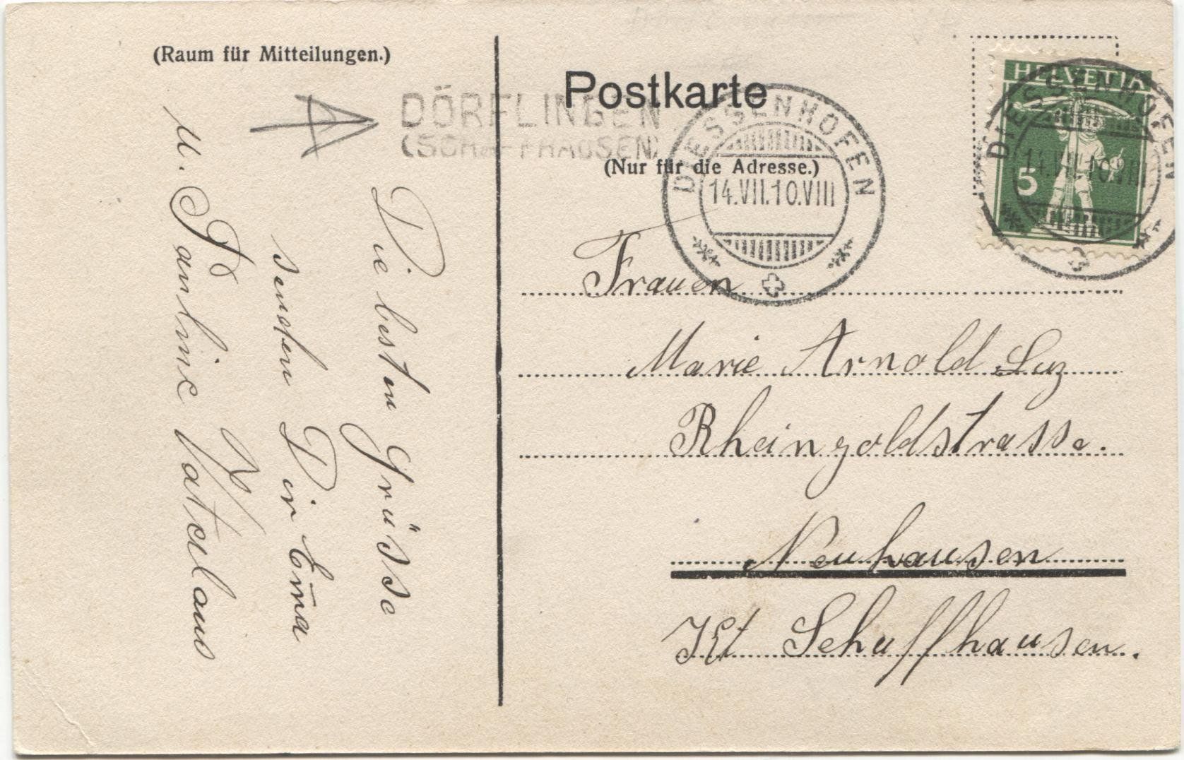 Cartoline postali: DOERFLINGEN SH 1910 mit Rebberg – Usato da Rothrist venduto da Clanx 1