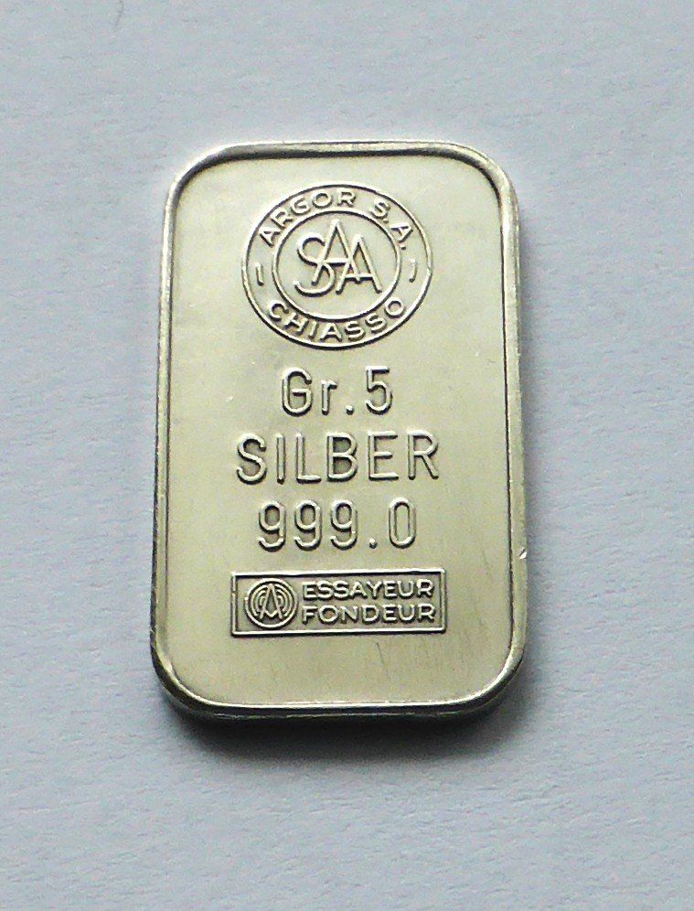 Edelmetalle: 5gr. SILBER / ARGENT 999.0 - Argor S.A. Chiasso – Gebraucht aus Buochs von ema-coins