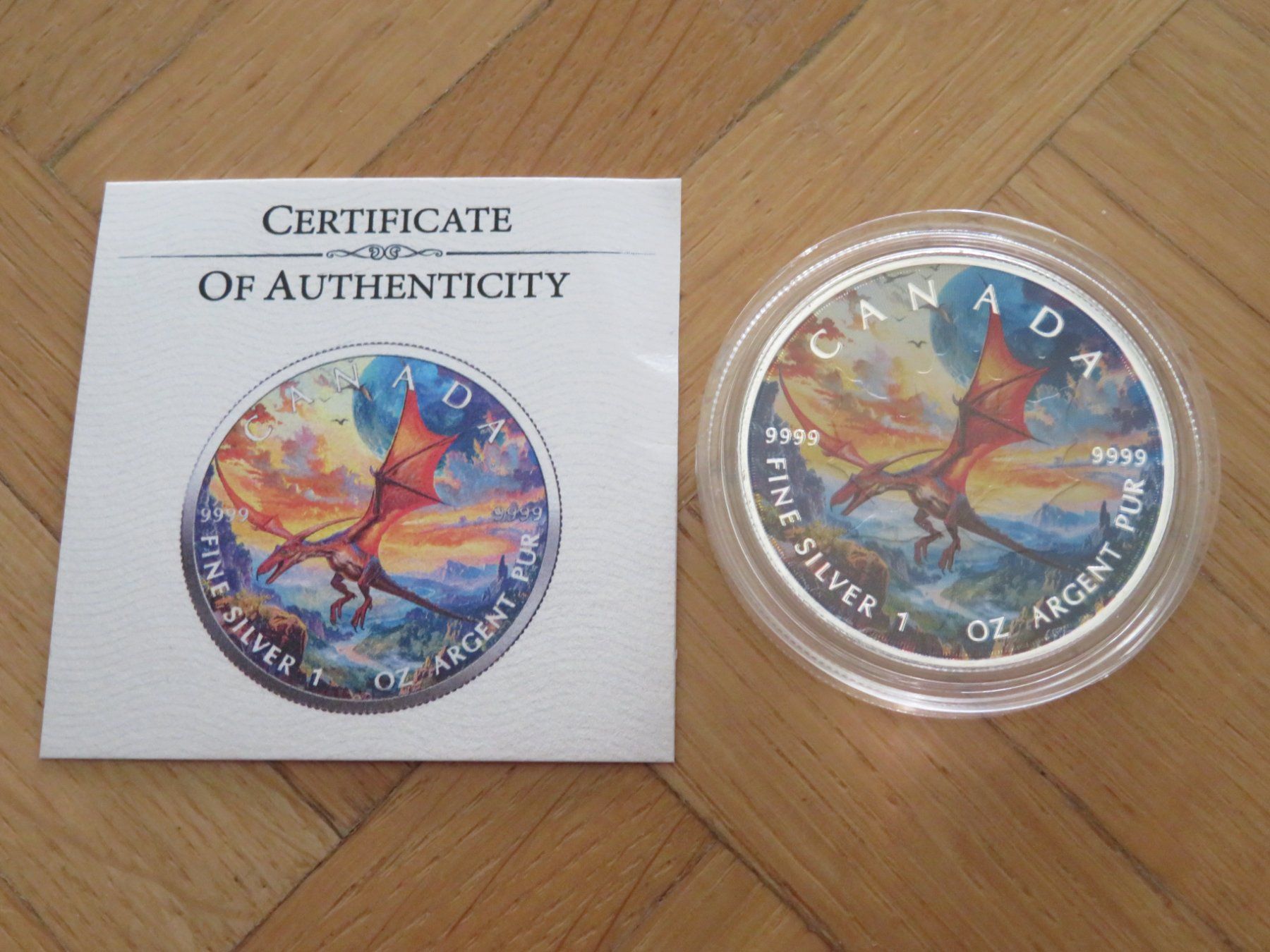 Tutti le monete: Dinosaur Pterodactyl Maple Leaf 2024 /1 OZ SILBER-COLOR EDIT – Nuovo (secondo la descrizione) da Wetzikon ZH venduto da Nicki6 1