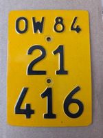 Velonummer OW 84 gelb Mofanummer Plaque Mofa