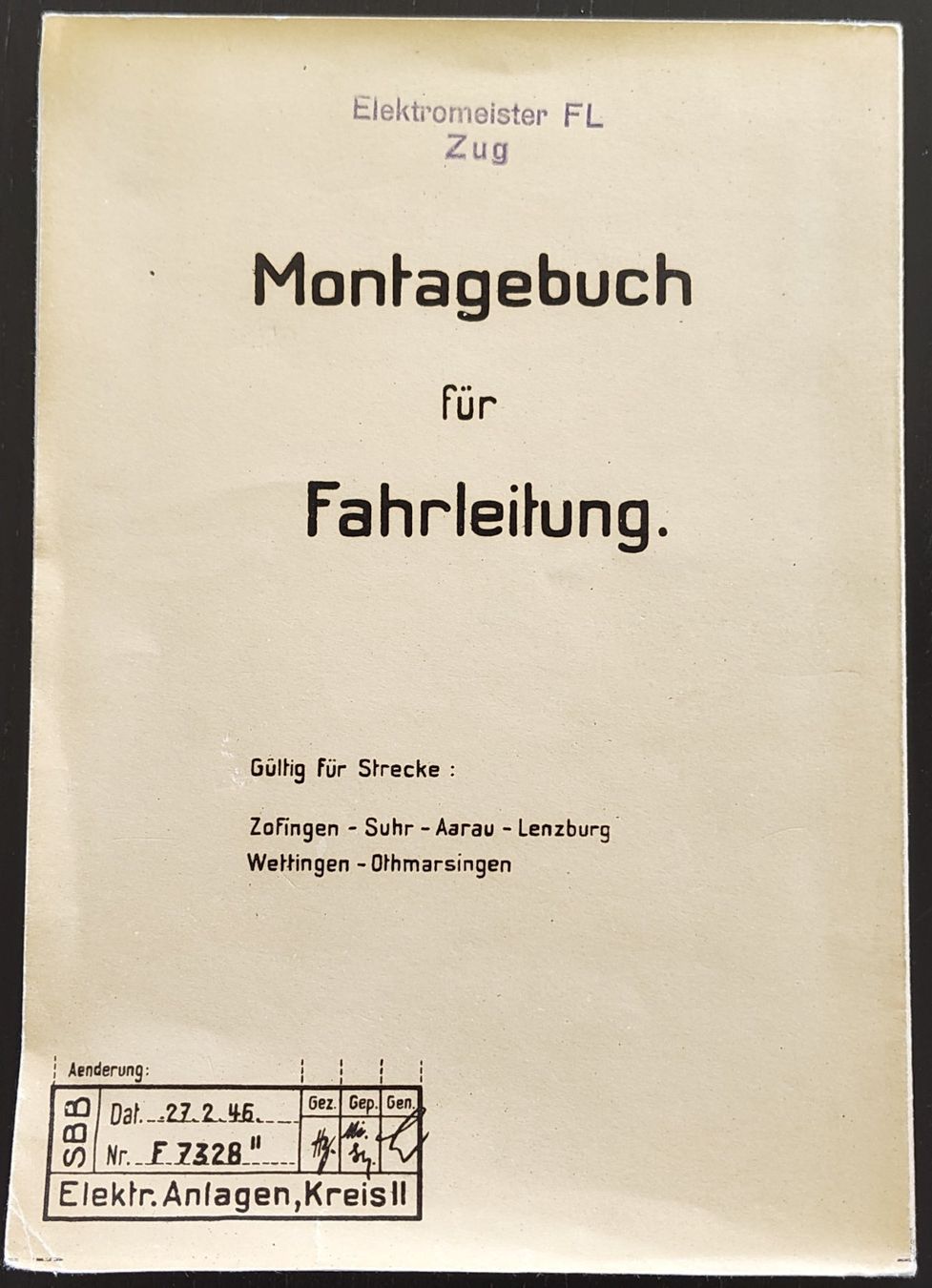 SBB/CFF/FFS Documenti: Montagebuch Fahrleitung SBB – Usato da Biberist venduto da Slick