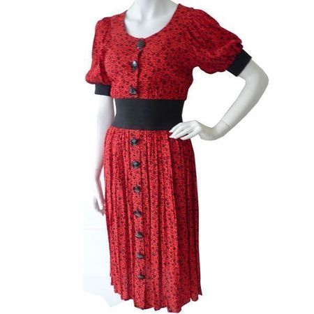 Kleid XS ams'elle Paris Viscose rot schwarz VINTAGE 1970s