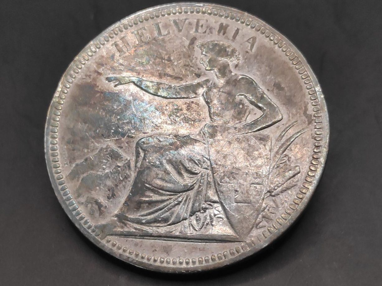 Alle Münzen: 1874 - 5 Franken - B. - Silber - Mit Patina – Gebraucht aus Sirnach von Trekk64