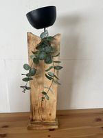 Dekosäule, Kerzenhalter, Pflanze Eukalyptus Holz & Metal