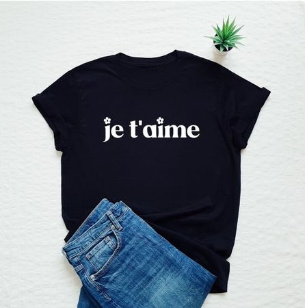 Schwarzes T-Shirt "Je t'aime", neu, Grösse XS