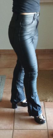 Pantalon femme noir taille basse coupe bootcut effet cuir