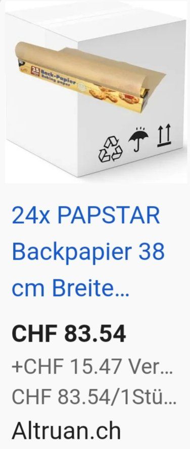 Altro per cucinare: 1 Karton = 24 Rollen Backpapier a 38 cm breit + 8 Meter lang – Nuovo e nell'imballaggio originale da Baden venduto da Nirupama