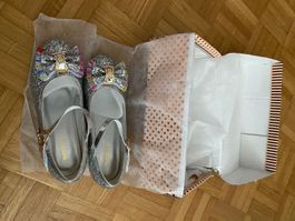 Schuhe Ballerina Damen Kinder Glitzer Silver