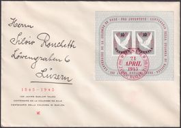 1945, W23 auf Ersttagsbrief von BASEL, LUXUS, Kat: 200.-+