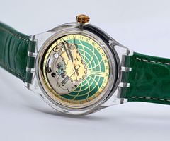 Seltene Swatch Automatic Uhr, gruenes Leder, Top Zustand