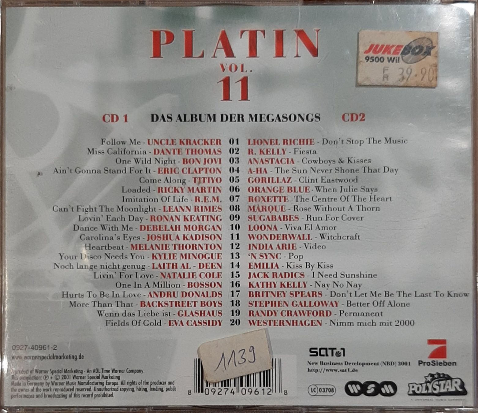 CD: Platin Vol.11 - Album der Megastars, 2CD Hit Sampler 2001 – Usato da Schönenberg TG venduto da breiti12 1