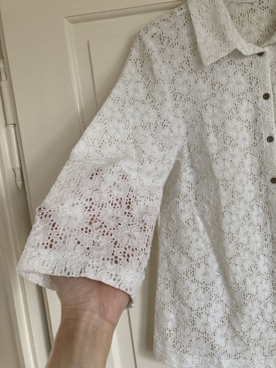 Camicette: White Lace Blouse 3/4 Sleeve Size M/L – Usato da Zürich venduto da Maki333 3