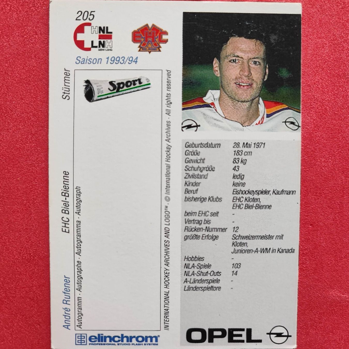 Carte collezionabili: André Rufener - EHC BIEL - 1993/94 – Usato da Dübendorf venduto da kb86_MOVIE 1