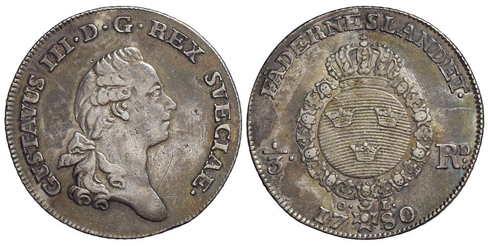 Alle Münzen: Schweden, 1/3 Riksdaler 1780 – Gebraucht aus Chiasso von Novamarketing