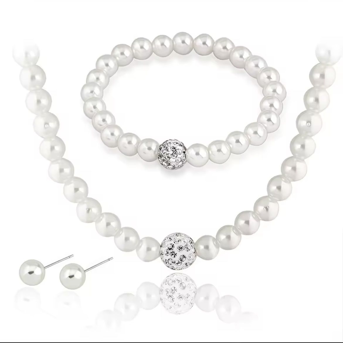 Sonstiger Schmuck: 3-teiliges Schmuckset mit Kunstperlen – Neu und originalverpackt aus St. Gallen von avl_k5my 2