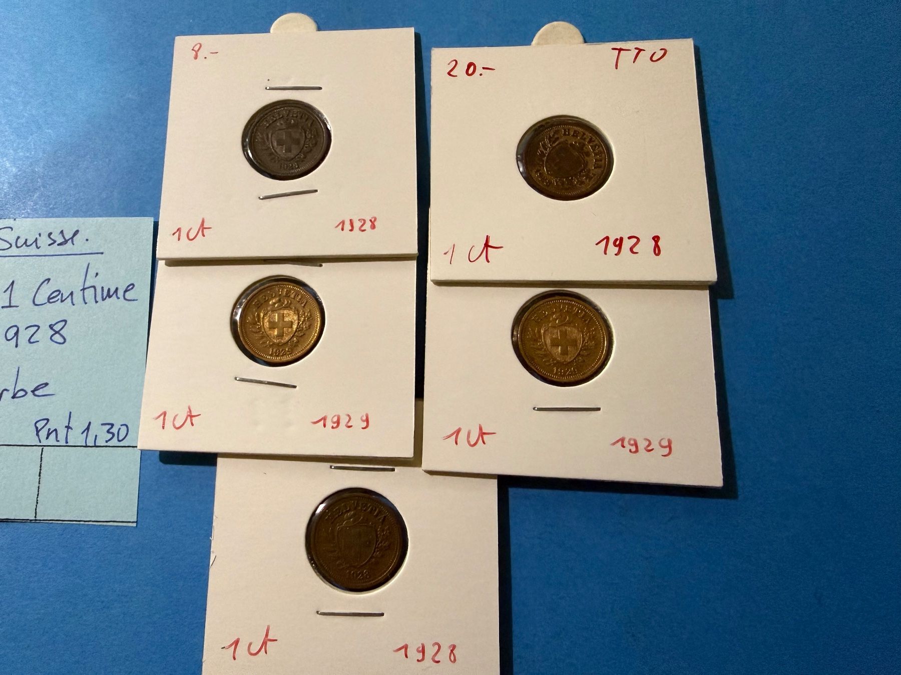 Alle Münzen: SUISSE : 5 X 1 CENTIME 1928 _ SUPERBE – Gebraucht aus genève von GEnumist 1