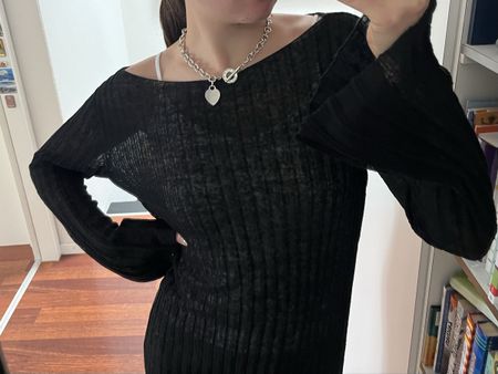 Weekday Top/dress Black Ribbed Flared Sleeve