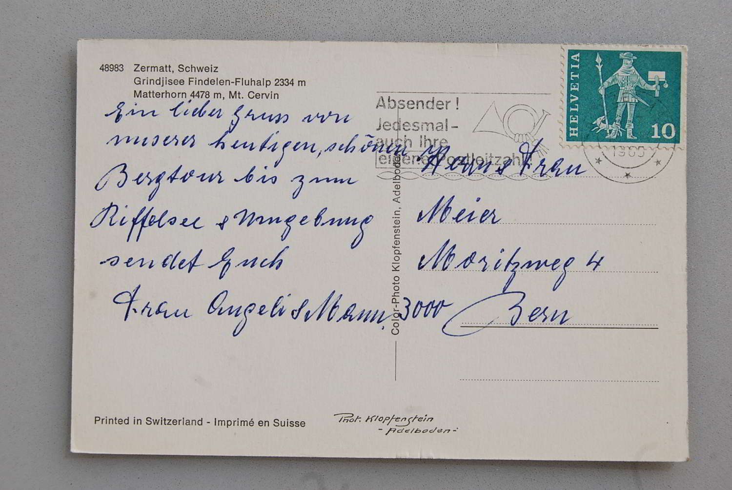 Cartoline postali: AK Zermatt, Schweiz Grindjisee 1965 – Usato da Rüfenacht BE venduto da Toro06 1