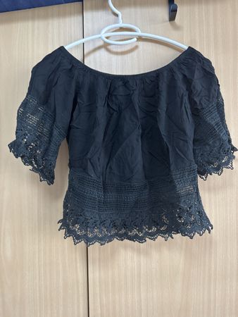 Schwarzes Carmen Damen Sommertop mit Spitze Gr. S