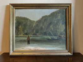 Ölgemälde "Aare bei Bremgarten», signiert Eugène Martin