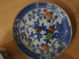 6er Set Vintage Tee-Set "Rose" blau/weiss, Goldrand