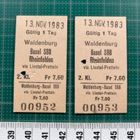 2 Billette Waldenburg Basel SBB / Rheinfelden via Liestal