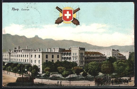 Cartoline postali: Thun, Blick auf die Kaserne, schweizer W – Usato da Berlin venduto da bartko-reher