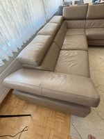 Ecksofa, beige Ledergarnitur mit Relaxfunktion