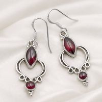 Granat Ohrhänger Silber 925 Sterlingsilber Ohrringe Rot Paar