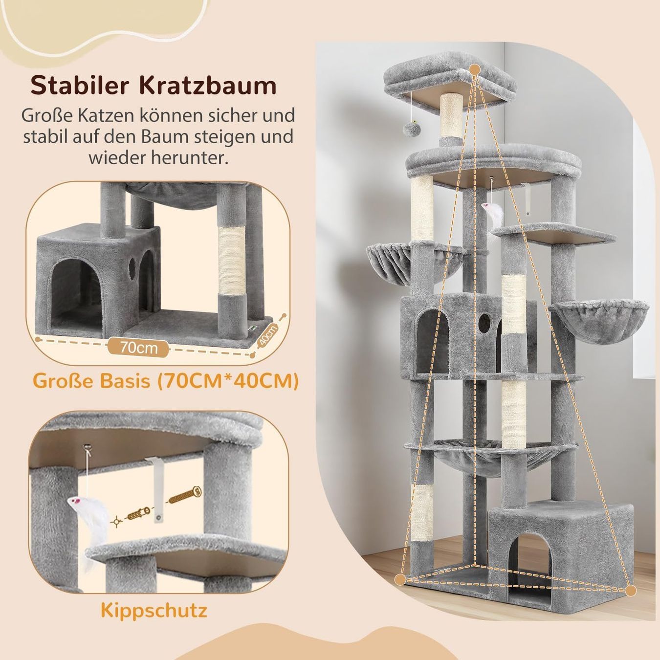 Tiragraffi: Katzen Kratzbaum Katzenbaum XXL 193cm Plattform hellgrau – Nuovo e nell'imballaggio originale da Wittenbach venduto da VELARO 2