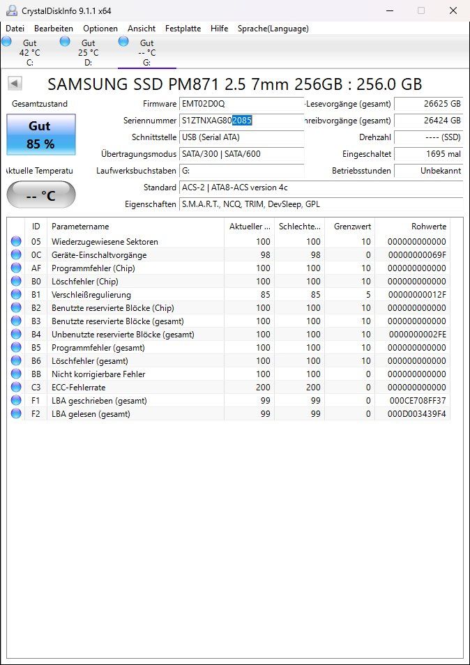 Samsung Dischi rigidi: SAMSUNG SSD PM871  256GB – Usato da Künten venduto da Arktisde 1
