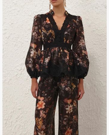 Leinen/Seide Bluse Blumenmuster Spitze  NEU Grösse M