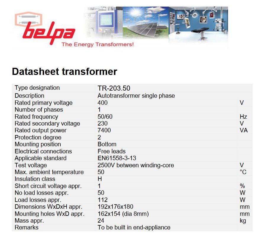 Alimentazione elettrica: Transformator TR-203.50, 7400VA – Usato da Au ZH venduto da myamisumi 3