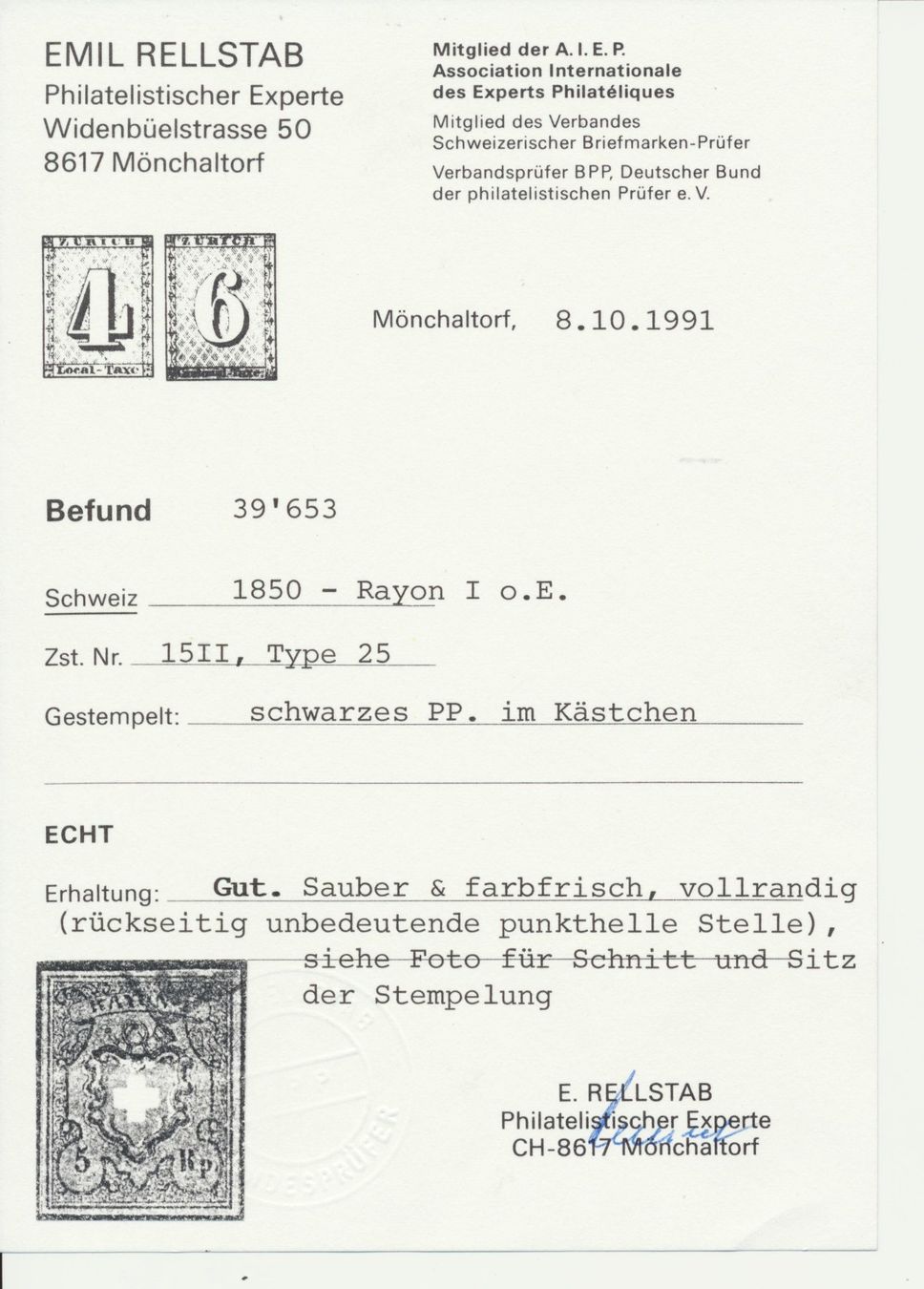 Tous les timbres: Rayon I dunkelblau Typ 25  gest. Attest – D'occasion à Roggwil BE par Stampdealer3 2
