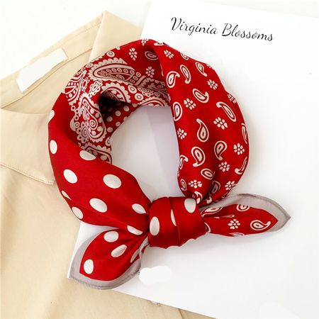 New 53cm Red Silk Scarf Polka Dots and Paisley Print