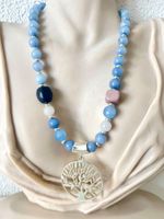 Edelsteinkette mit blauem Chalcedon & Lebensbaum Unikat