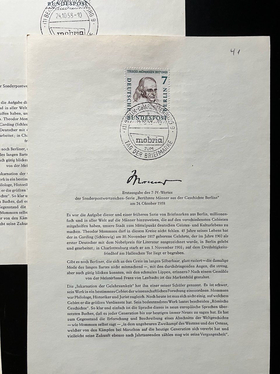 Tutti i francobolli: Berlin 1958 - Portraitmarken auf Blatt – Usato da Nesslau venduto da zueri6 3