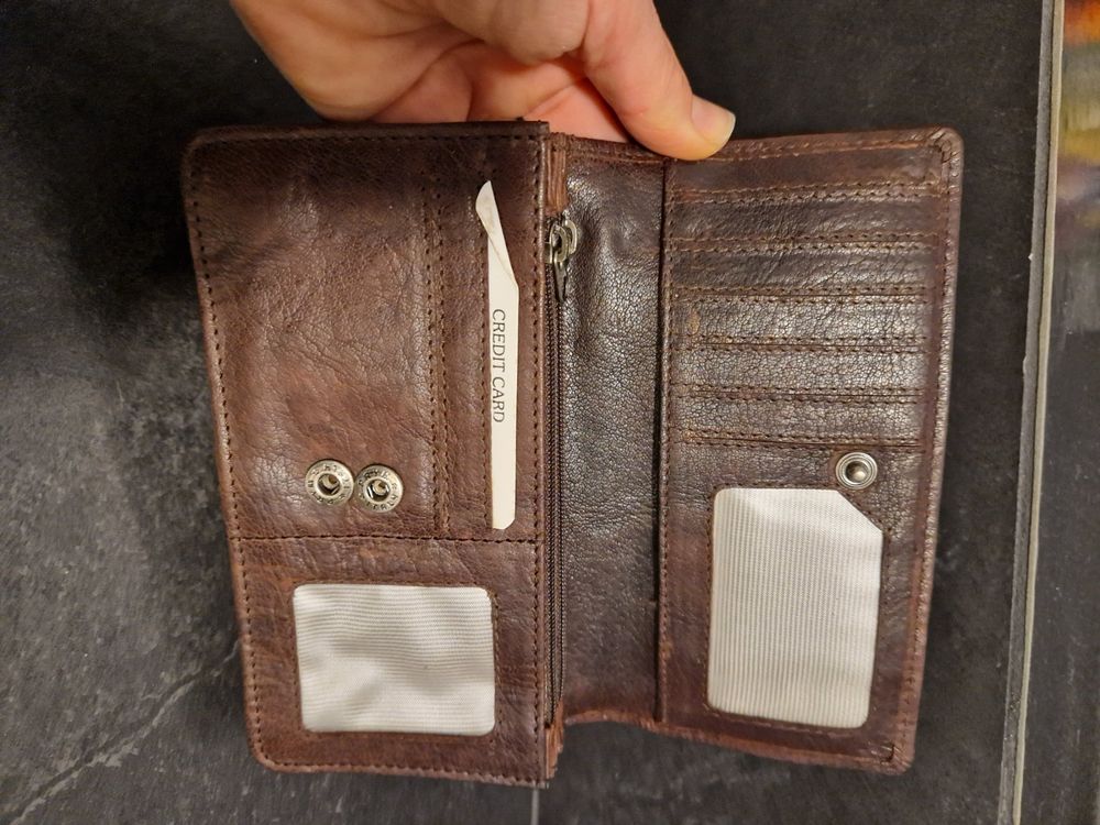 ALMADIH Slim Leder Portemonnaie Quer 13x10x2 Cm – 14 Kartenfächer, RFID-Schutz | Aus Rindsleder, Vintage Braun