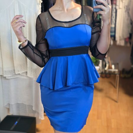 Damen Kleid Royalblau Party Mesh Peplum Elegant Gr 38 40